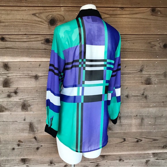 SOLO Moda Sheer Color Block Long Sleeve Button Down Blouse Size 6 - Picture 4 of 13